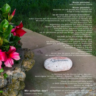 Stein mit Blume und Text